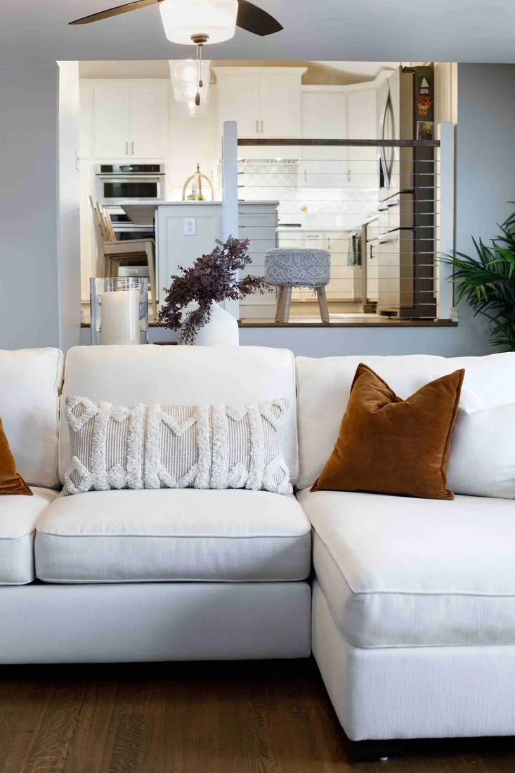 Farmhouse living room sectional with layered cushions